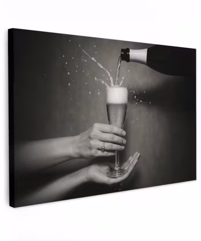 Buiten canvas - Champagnefles - Glas - Minimalistisch - Spetters