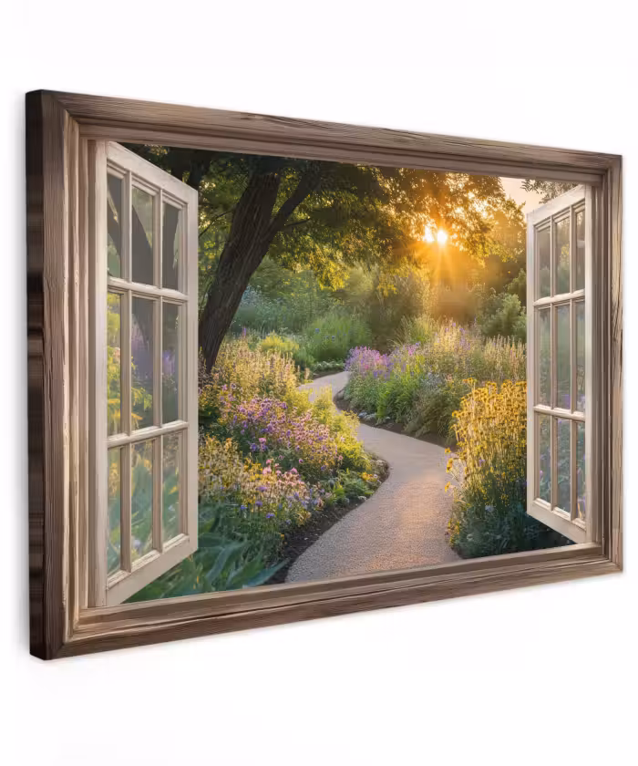 Buiten canvas - Doorkijk - Bloemen - Natuur - Zon - Pad