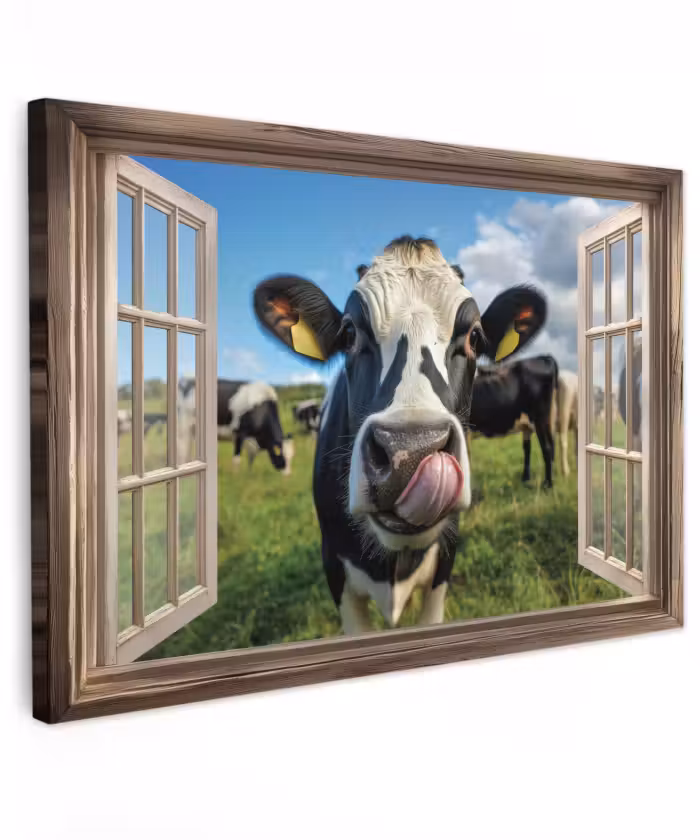 Buiten canvas - Doorkijk - Koe - Weiland - Dieren - Natuur