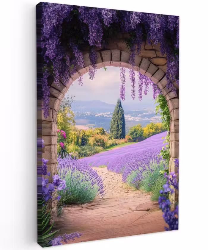 Buiten canvas - Doorkijk - Lavendel - Bloemen - Paars - Poort