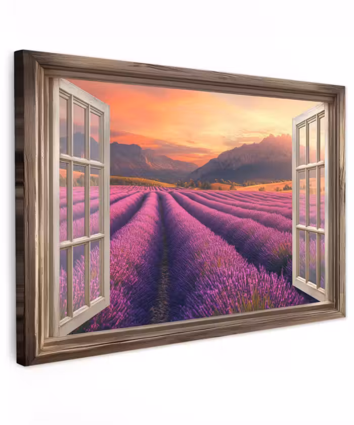 Buiten canvas - Doorkijk - Lavendel - Landschap - Bloemen - Paars