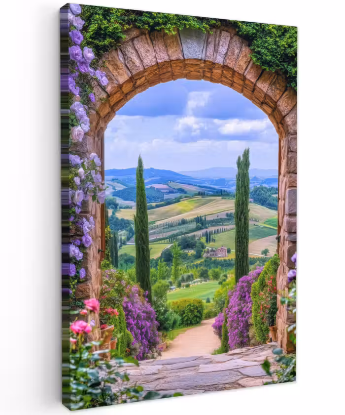 Buiten canvas - Doorkijk - Toscane - Landschap - Poort