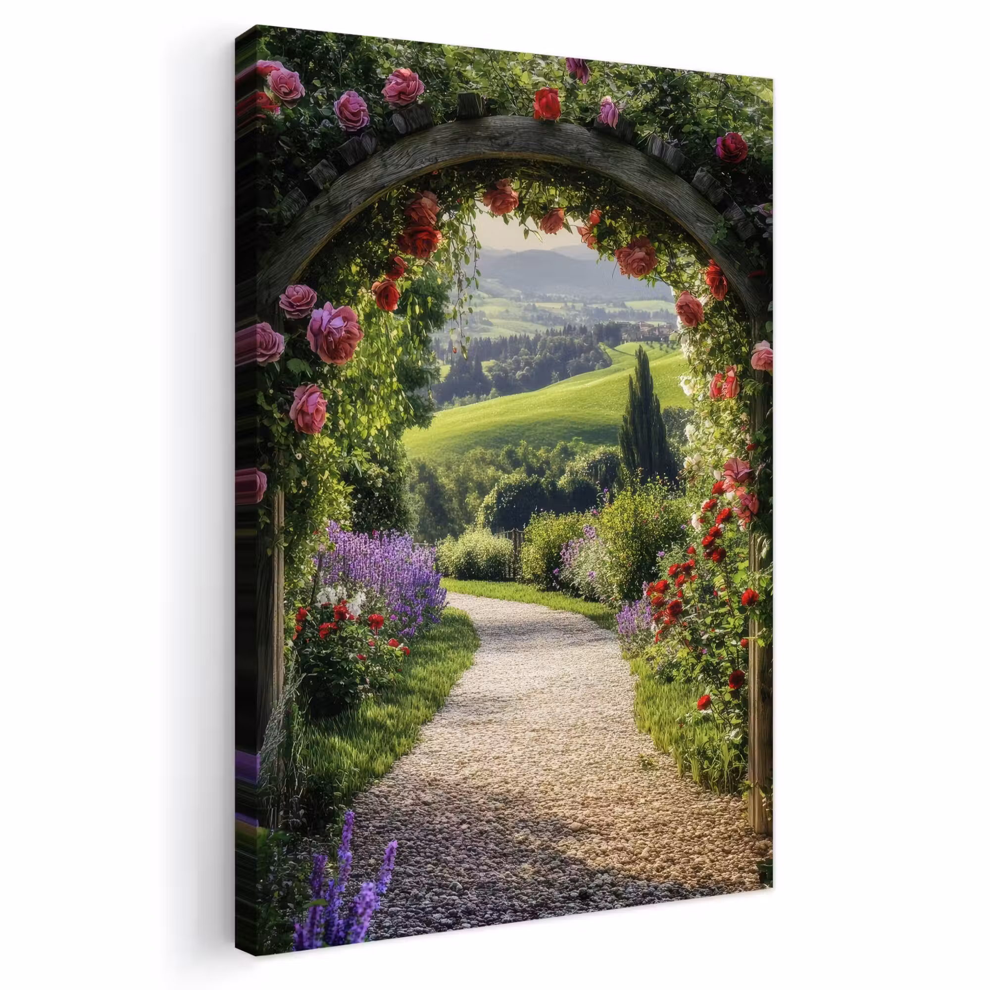 Buiten canvas - Doorkijk - Tuinboog - Bloemen - Natuur - Pad