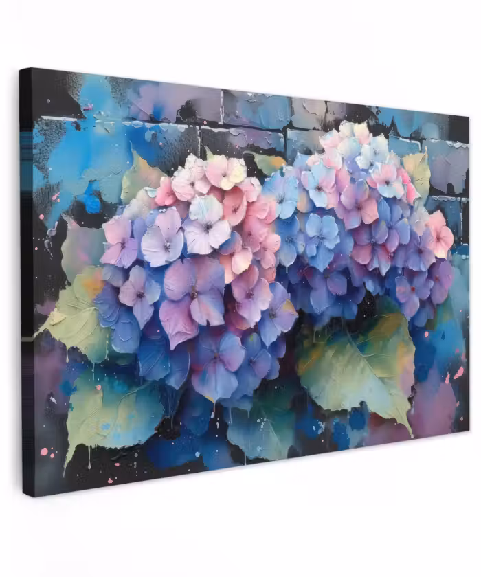 Buiten canvas - Hortensia's in Pastelkleuren