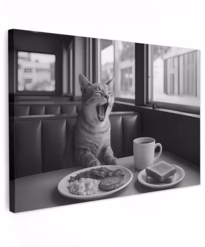 Buiten canvas - Kat - Koffie - Brood - Zwart