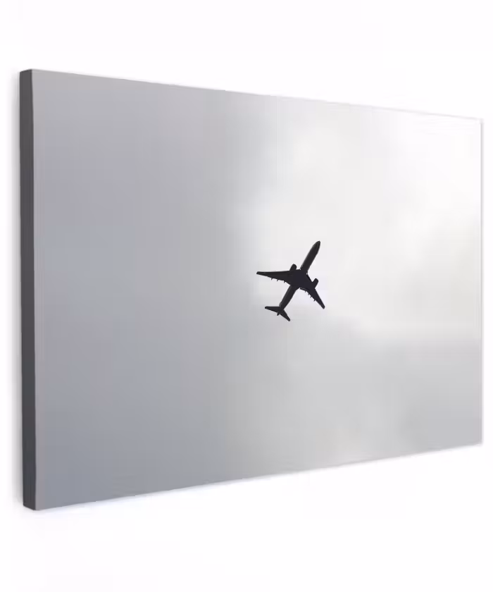 Buiten canvas - Minimalistisch - Silhouet - Zwart - Vliegtuig