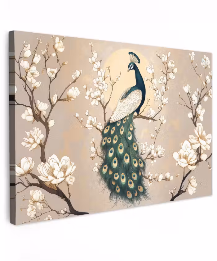 Buiten canvas - Pauw - Tak - Bloemen