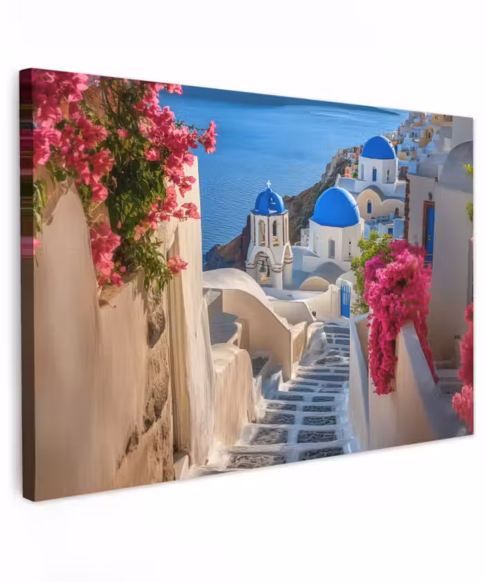 Buiten canvas - Santorini - Bloemen - Griekenland