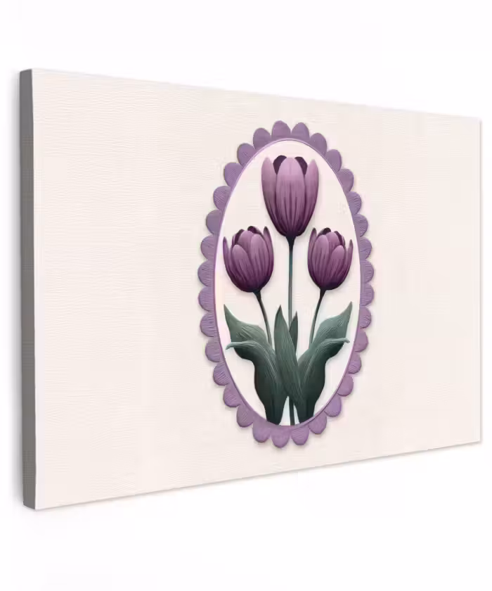 Buiten canvas - Tulpen - Paars - Lijst - Bladeren