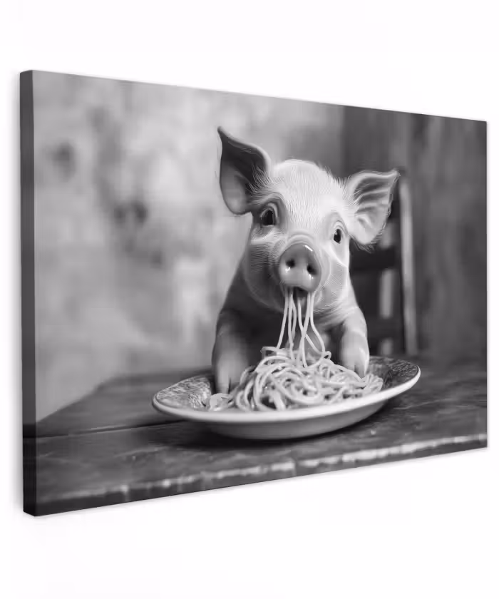 Buiten canvas - Varken - Schattig - Spaghetti - Zwart wit - Dier