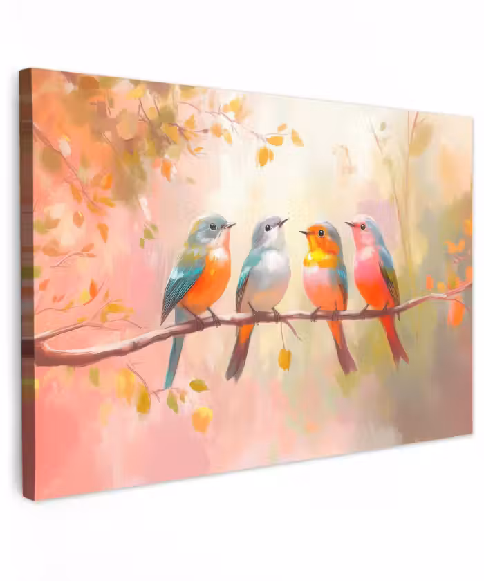 Buiten canvas - Vogels - Kleurrijk - Tak