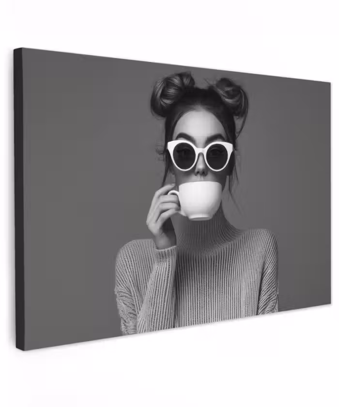 Buiten canvas - Vrouw - Koffie - Zwart - Wit