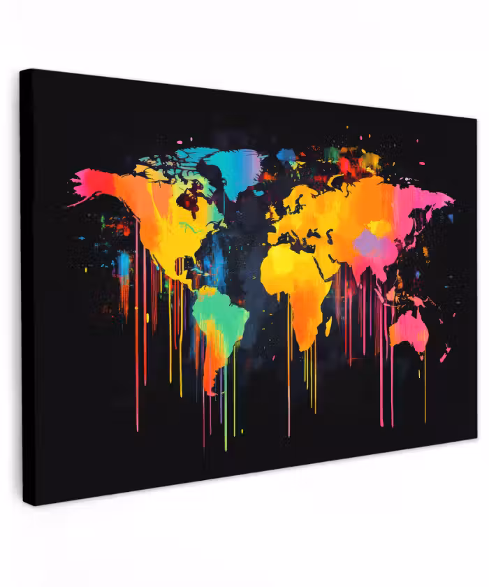 Buiten canvas - Wereldkaart - Verf - Kleurrijk - Graffiti - Wereld
