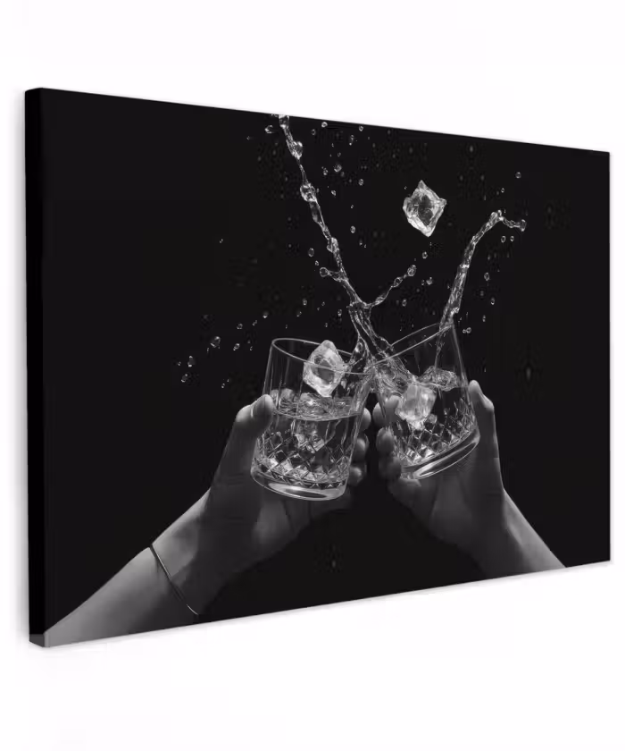 Buiten canvas - Whiskyglazen - Ijs - Spetters - Zwart