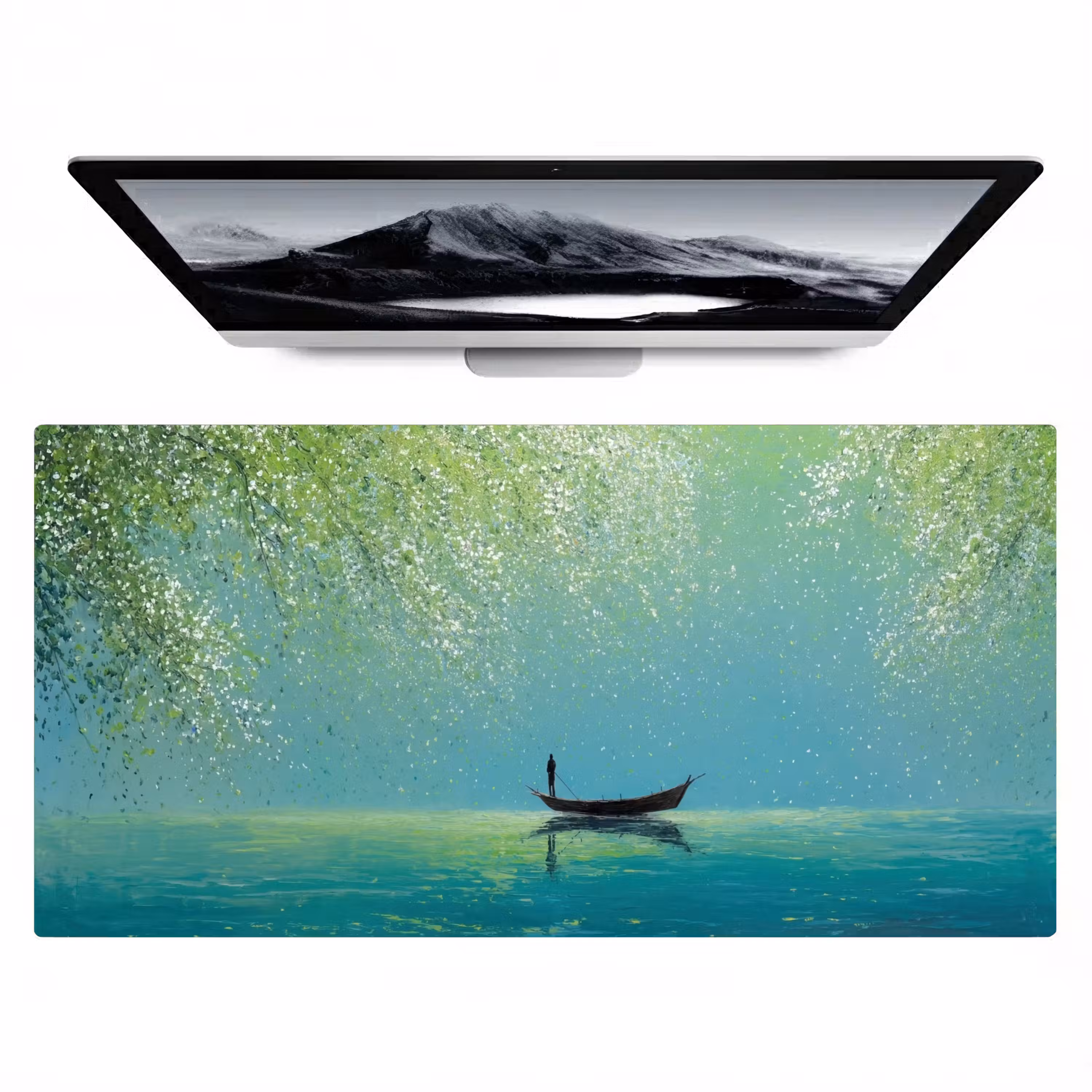 Bureau onderlegger - Bootje - Water - Bladeren - Bloesems