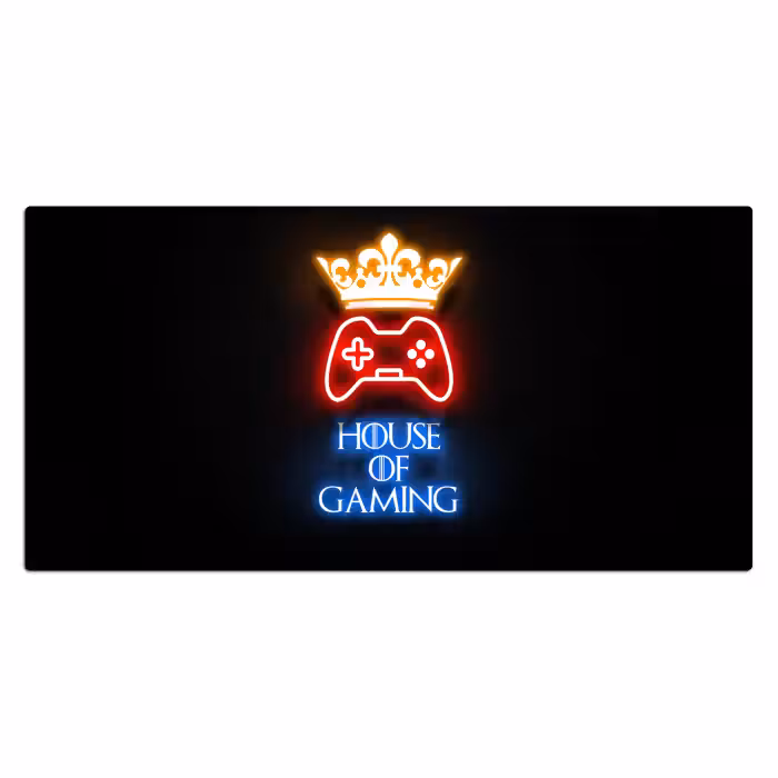 Bureau onderlegger - gaming-quotes-neon-house-of-gaming-kroon-tekst