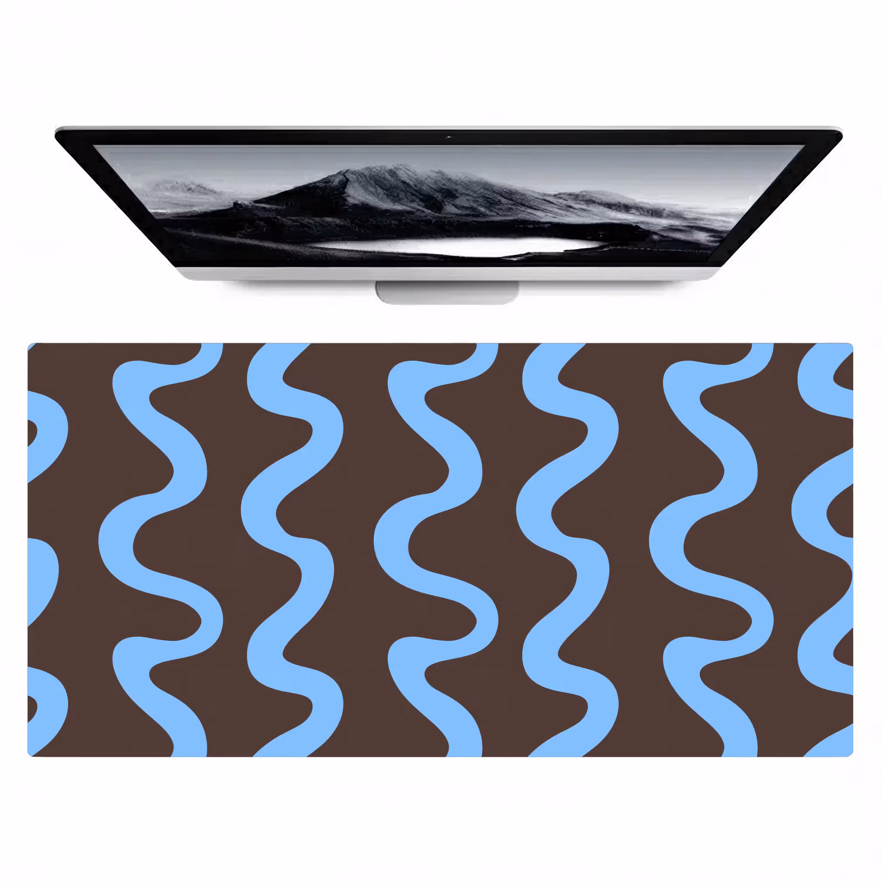Bureau onderlegger - Kronkelende lijnen - Blauw - Bruin - Minimalistisch