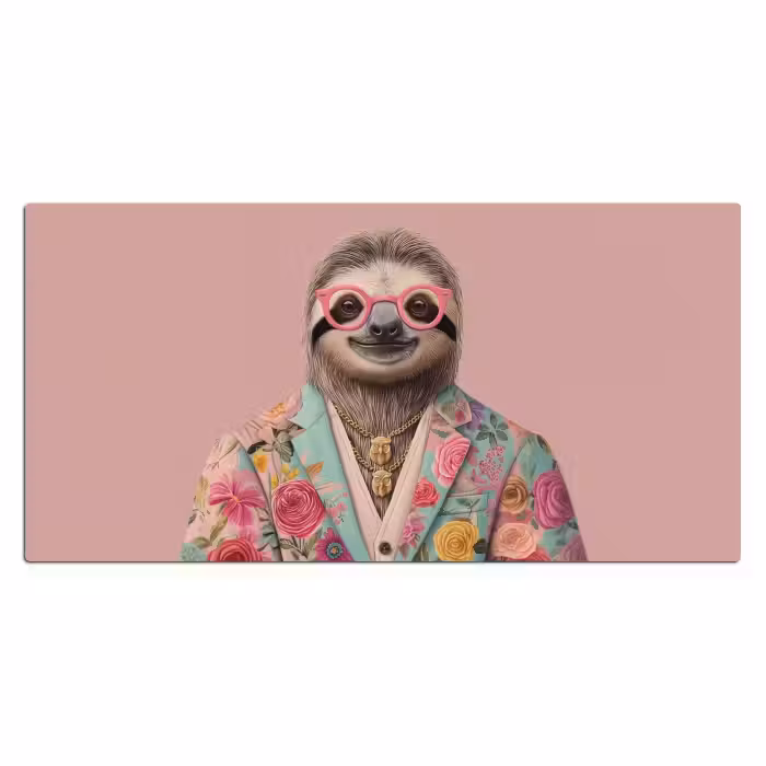 Bureau onderlegger - Luiaard - Bloemenprint - Bril - Roze