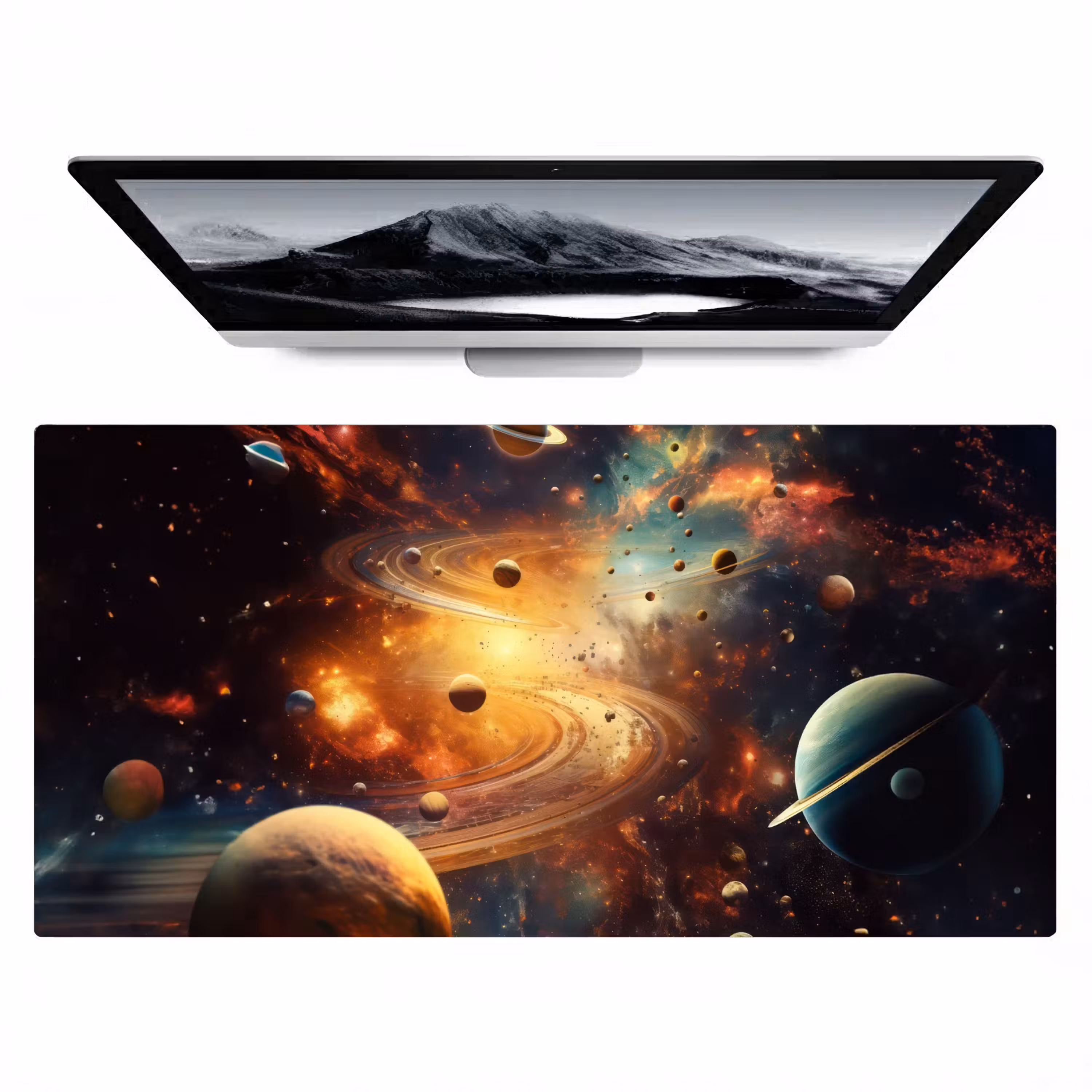 Bureau onderlegger - melkweg-ruimte-neon-planeten