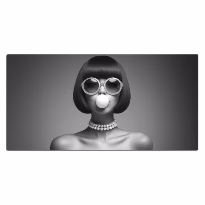Bureau onderlegger - Vrouw - Zwart Wit - Ketting - Zonnebril