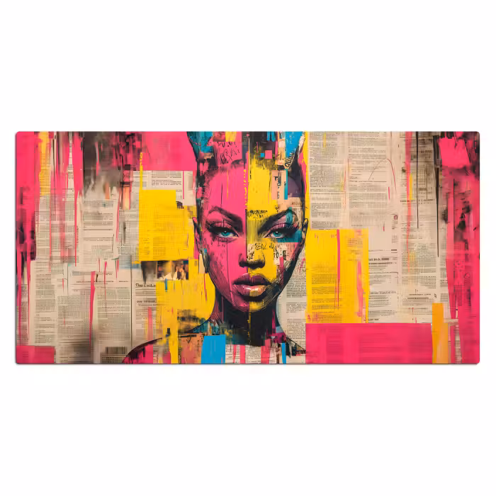 Bureau onderlegger - Vrouwengezicht - Krantenpapier - Abstract - Roze