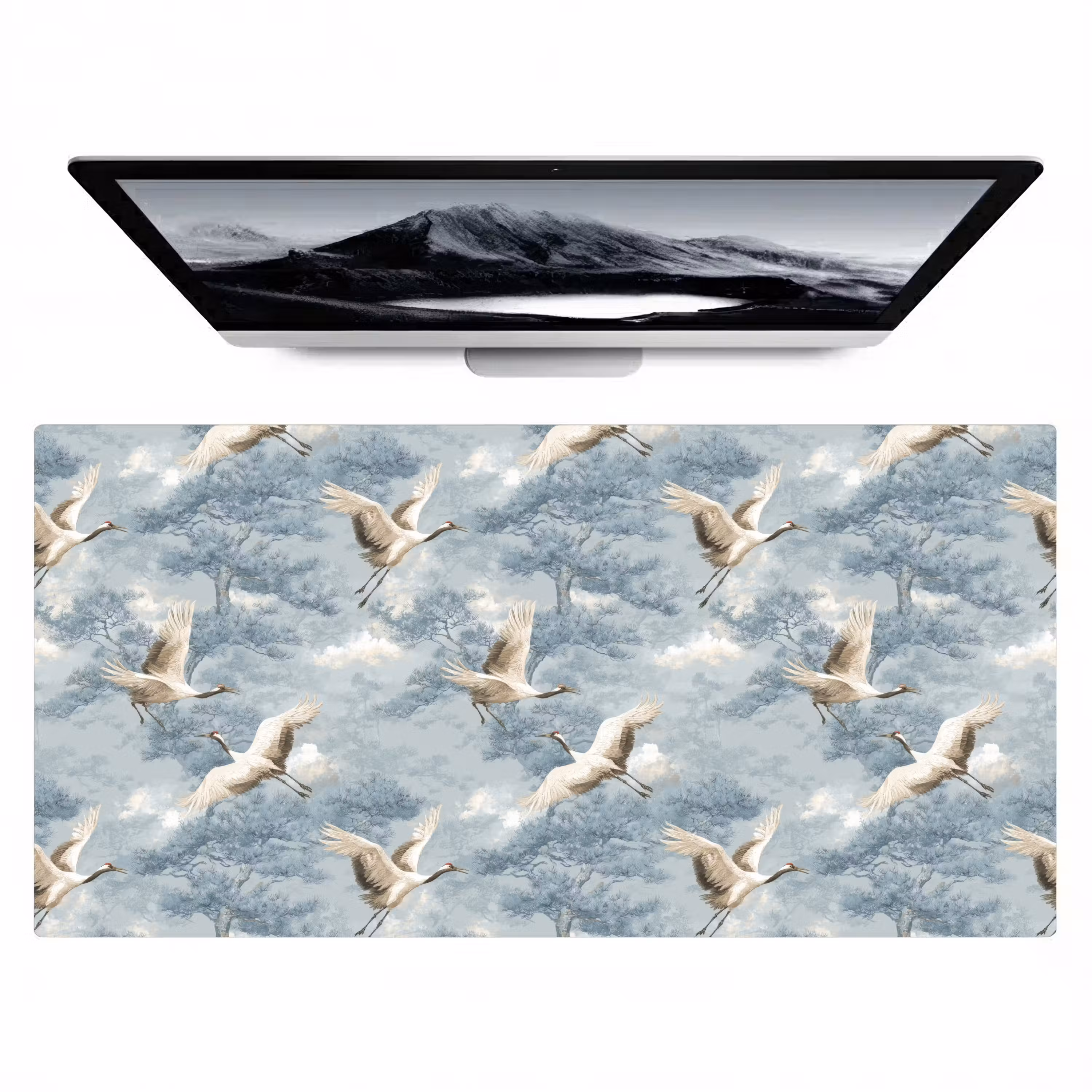 Bureau onderlegger - Wolken - Kraanvogels - Blauw