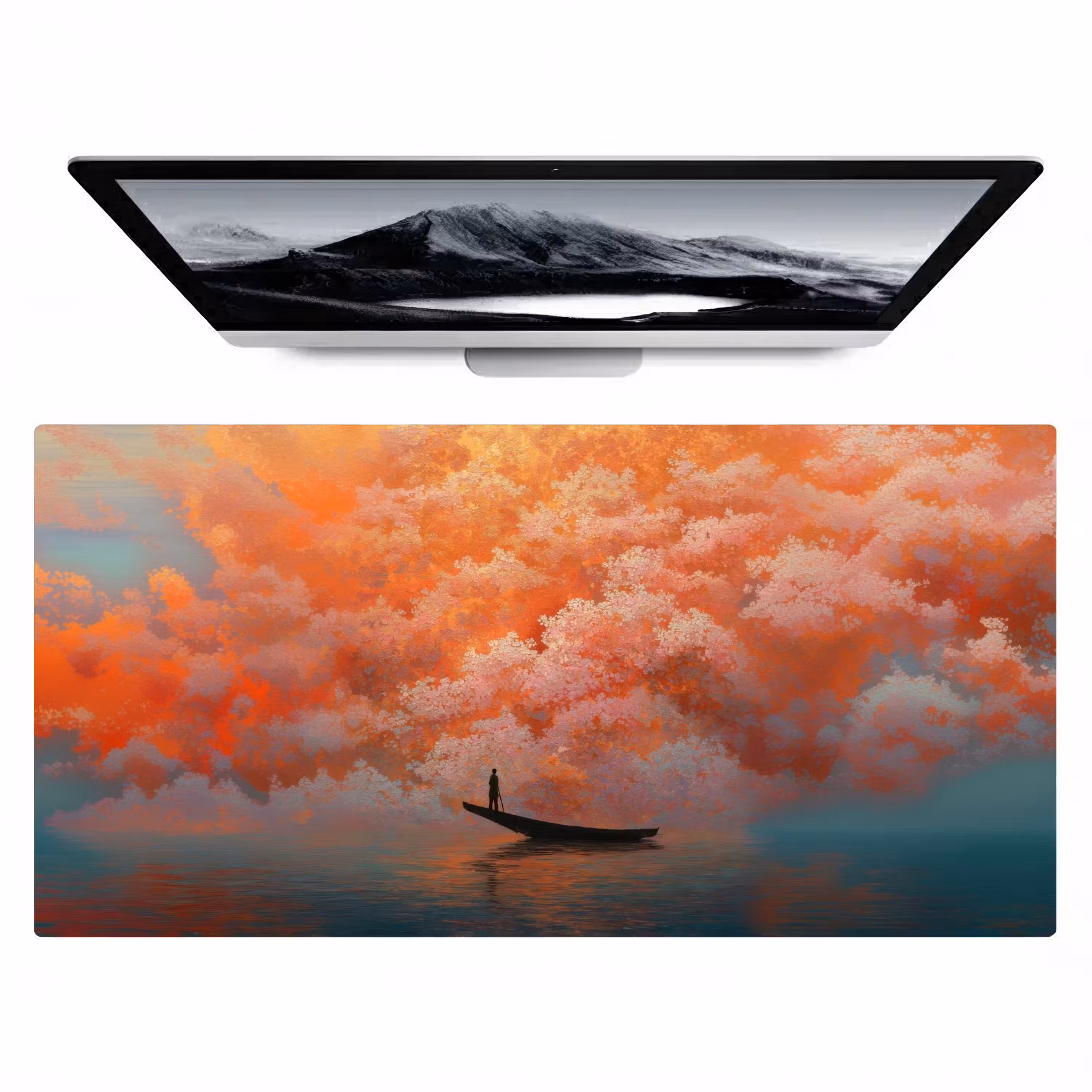 Bureau onderlegger - Zee - Boot - Wolken - Oranje