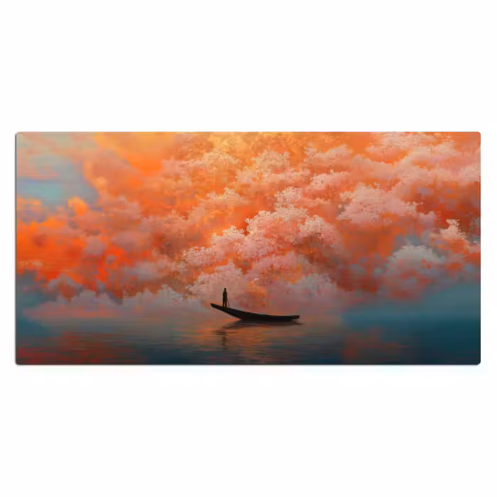 Bureau onderlegger - Zee - Boot - Wolken - Oranje