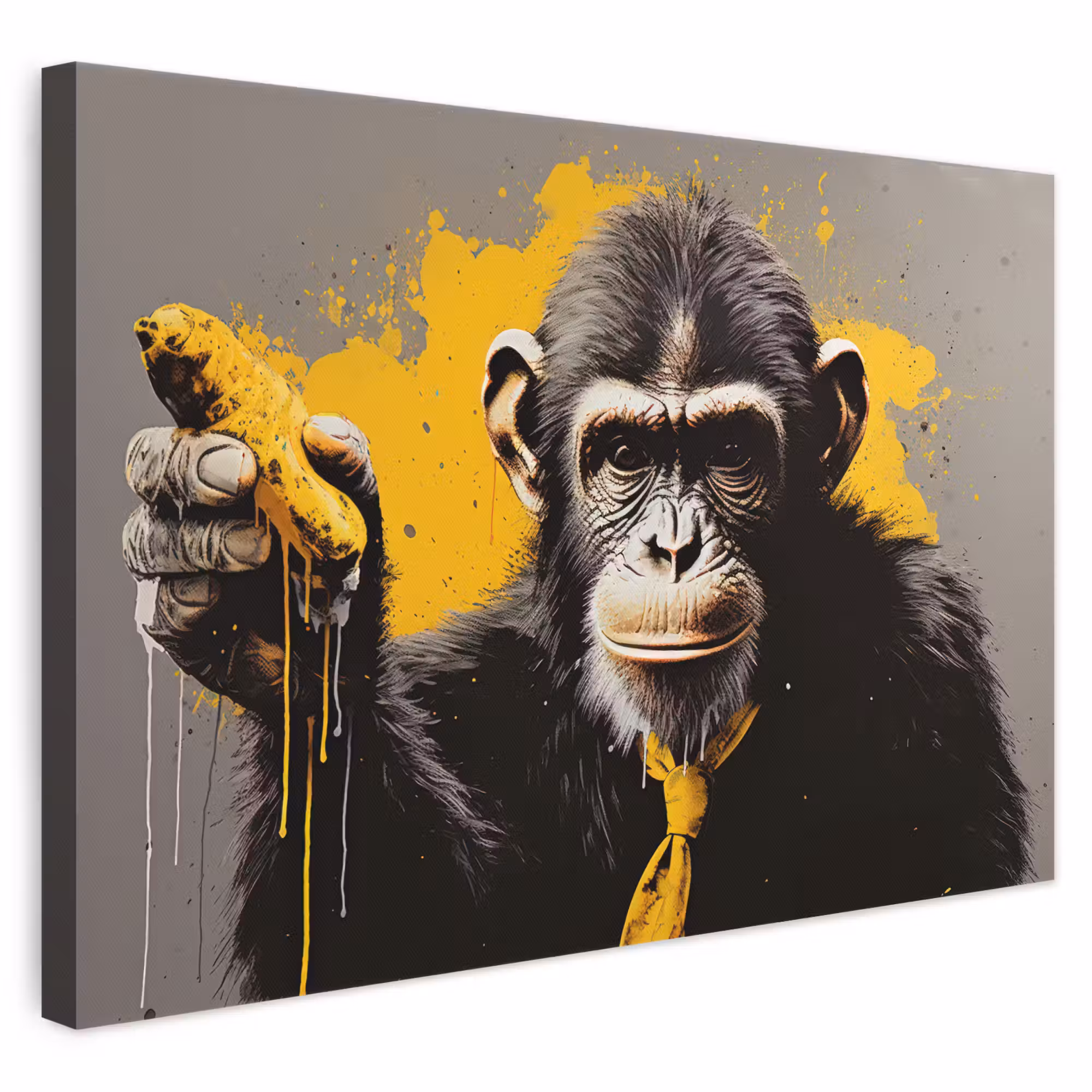 Canvas schilderij - Aap - Chimpansee - Banaan - Geel - Dieren - Stropdas