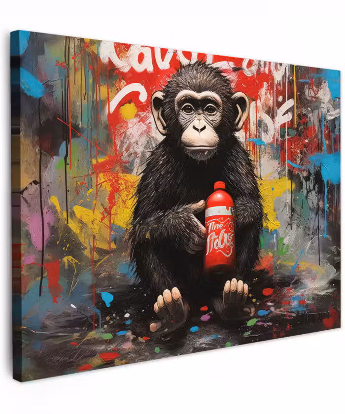 Canvas schilderij - Aap - Graffiti - Dieren - Kunst - Flesje - Kleuren