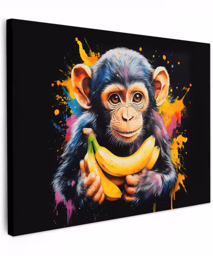 Canvas schilderij - Aap - Graffiti - Kleurrijk - Bananen - Modern