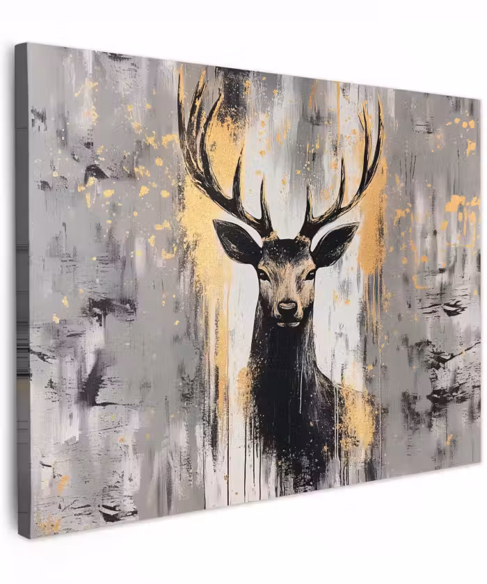 Canvas schilderij - Abstract - Hert - Gewei - Goud