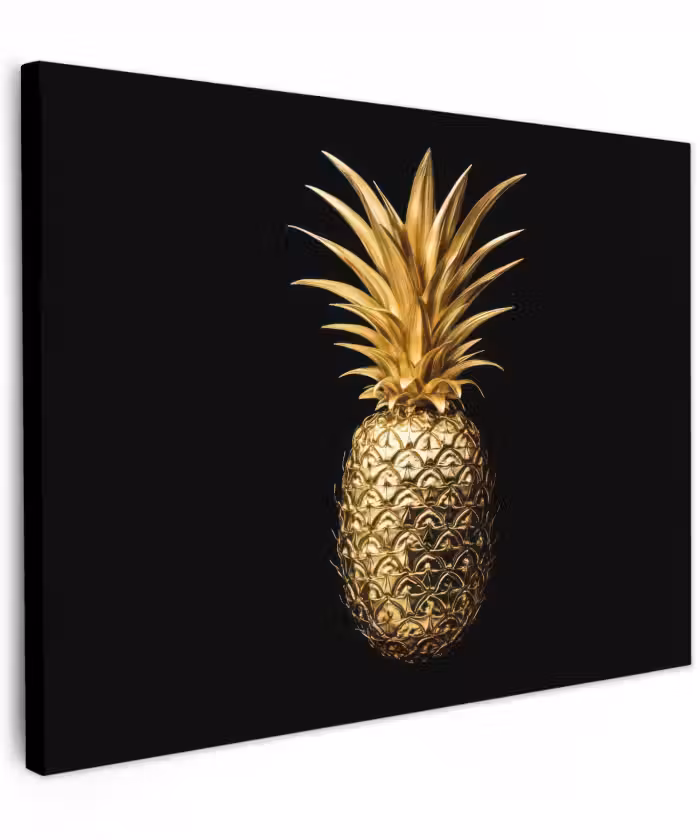 Canvas schilderij - Ananas - Zwart - Goud - Luxe