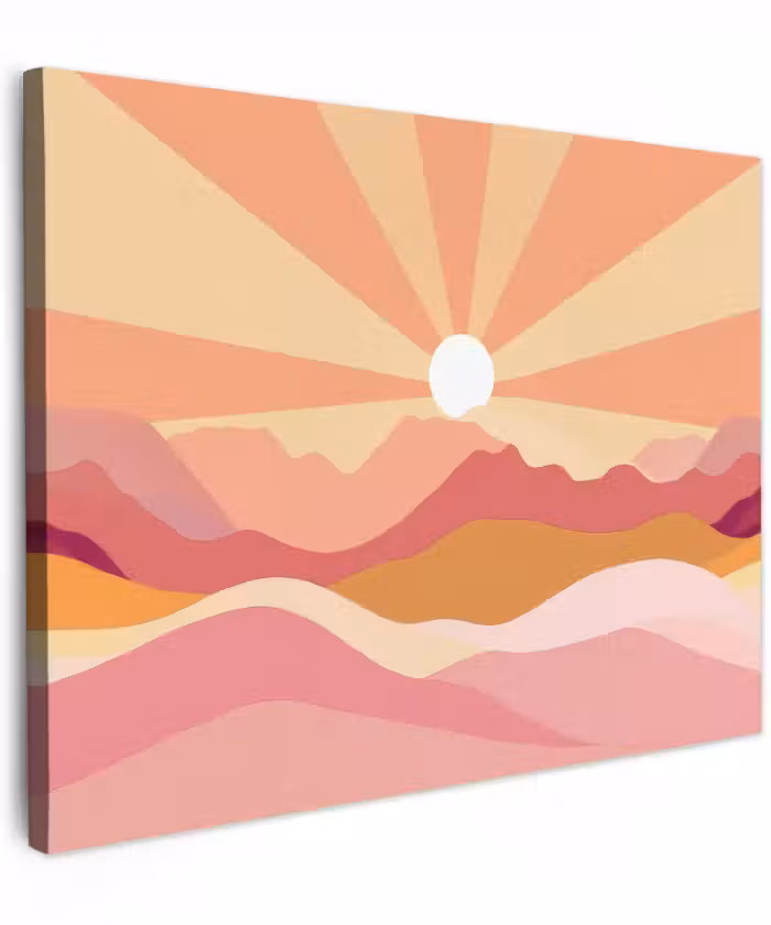 Canvas schilderij - Bergen - Abstract - Zonnestralen - Roze