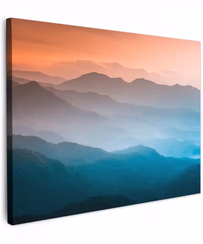 Canvas schilderij - Bergen - Zon - Oranje - Natuur