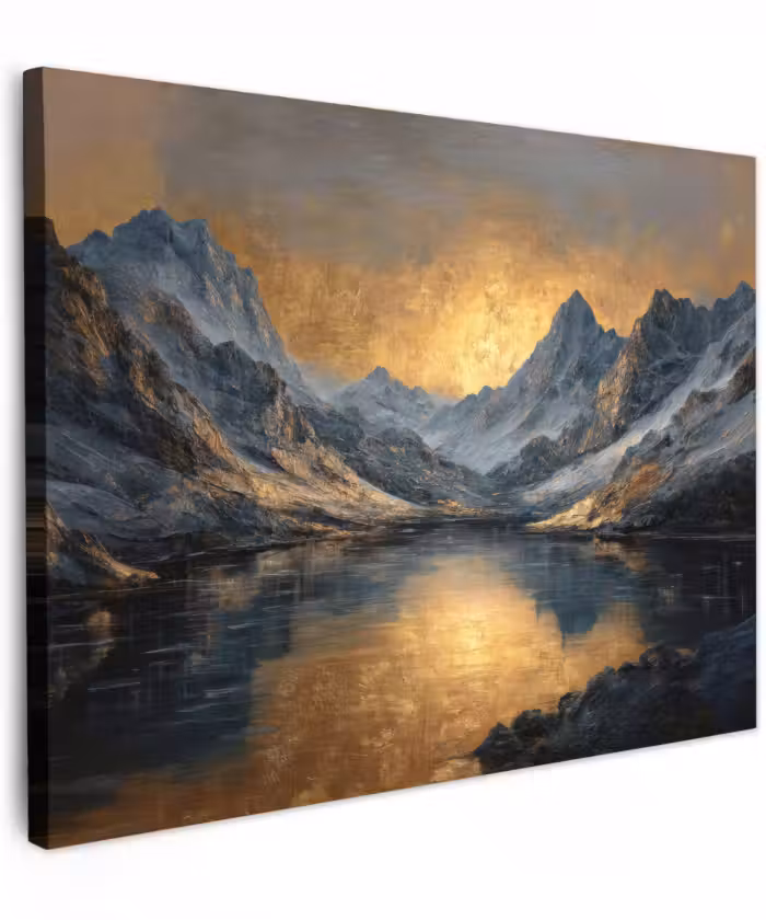 Canvas schilderij - Berglandschap met Gouden Zonsondergang