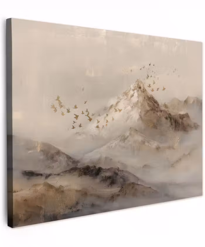 Canvas schilderij - Berglandschap - Mist  - Penseelstreken