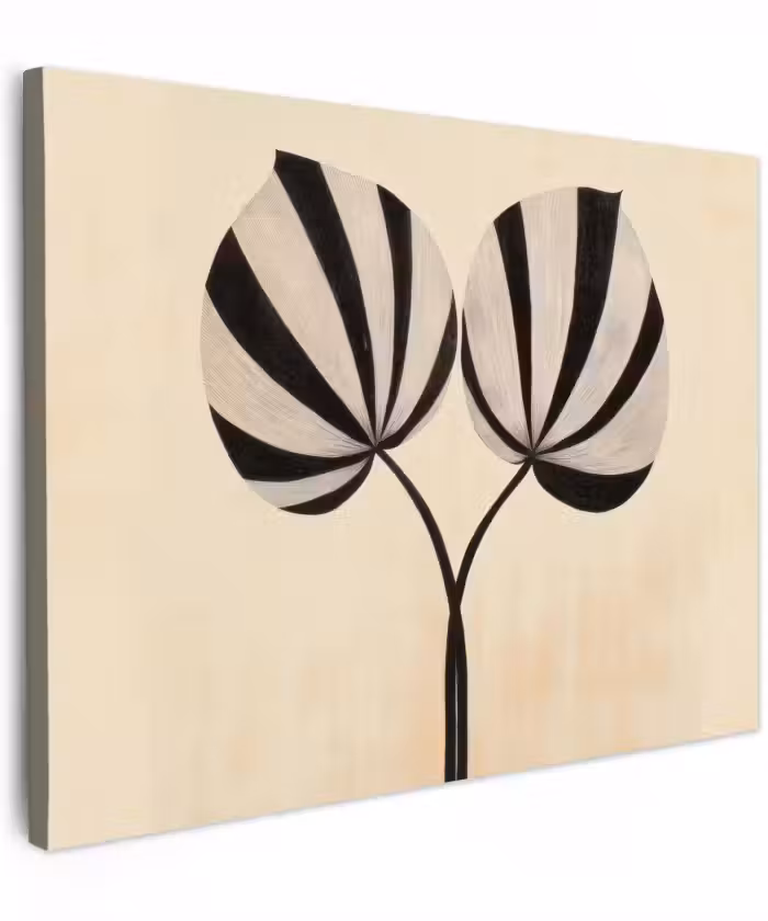 Canvas schilderij - Bladeren - Gestreept - Stengel - Beige