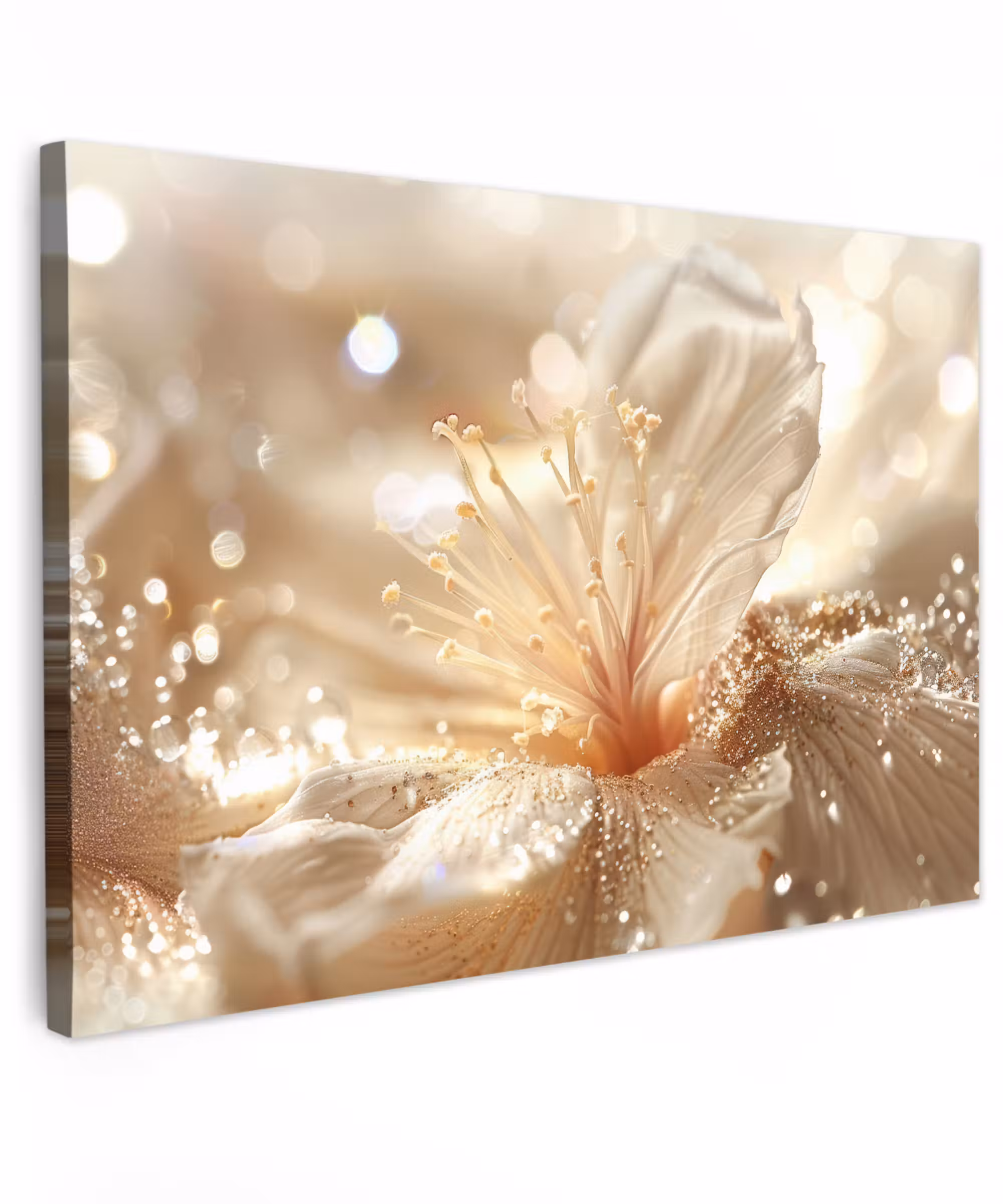 Canvas schilderij - Bloem - Wit - Glitter - Goud - Modern