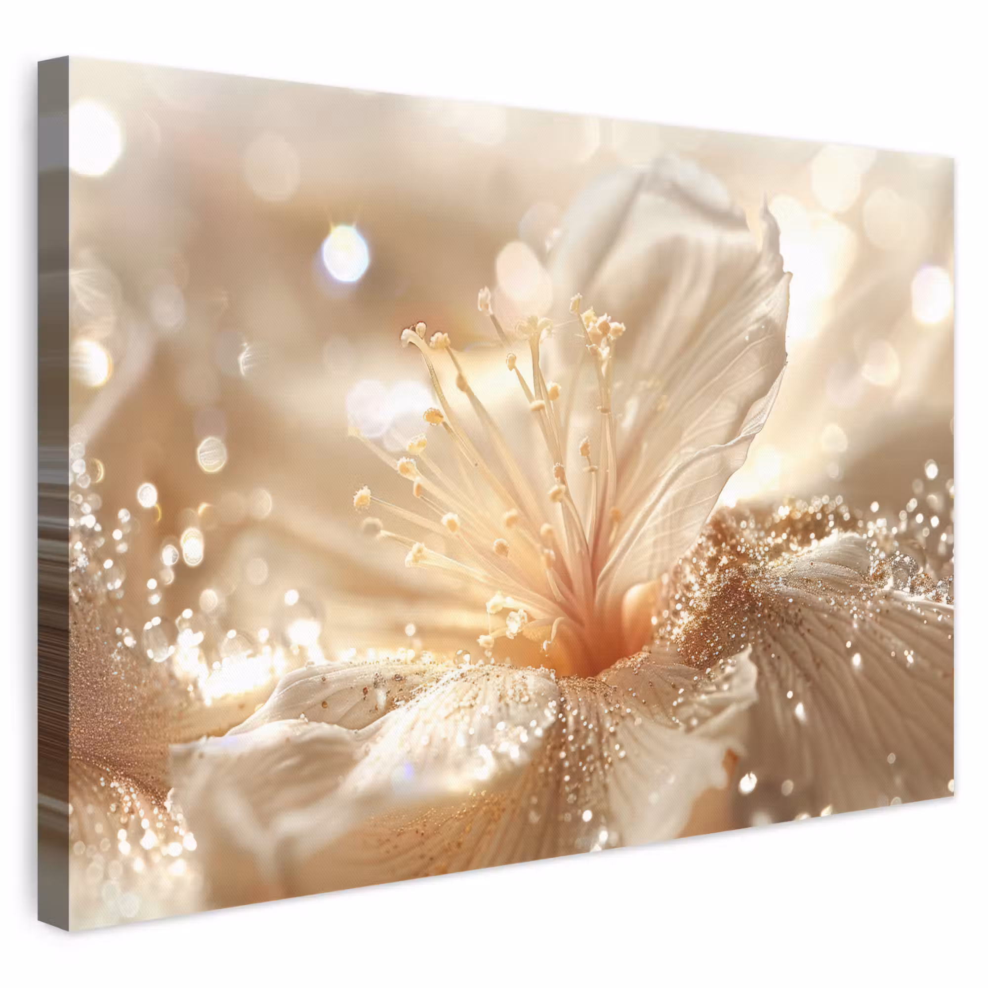 Canvas schilderij - Bloem - Wit - Glitter - Goud - Modern
