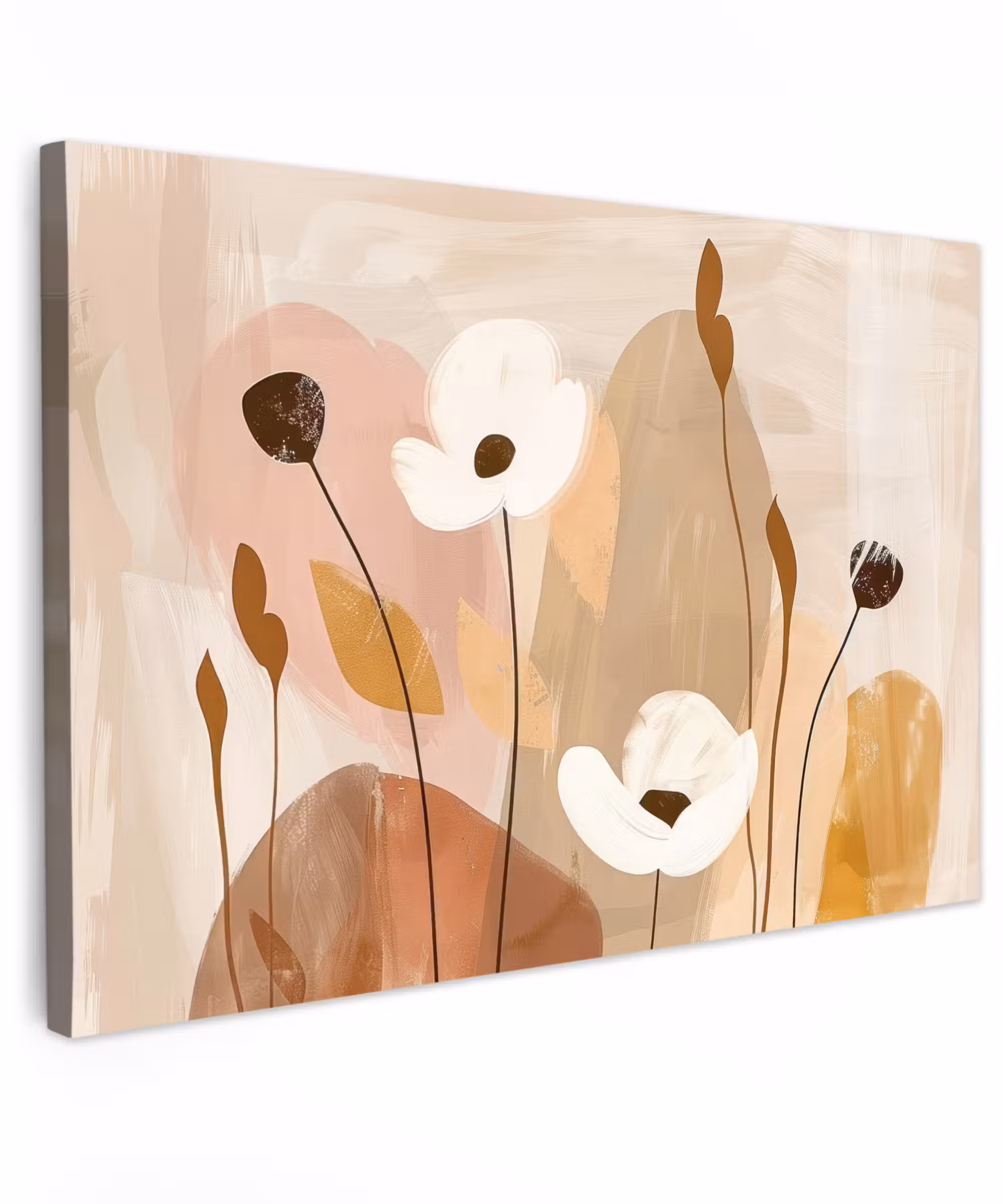 Canvas schilderij - Bloemen - Abstract - Beige - Kunst