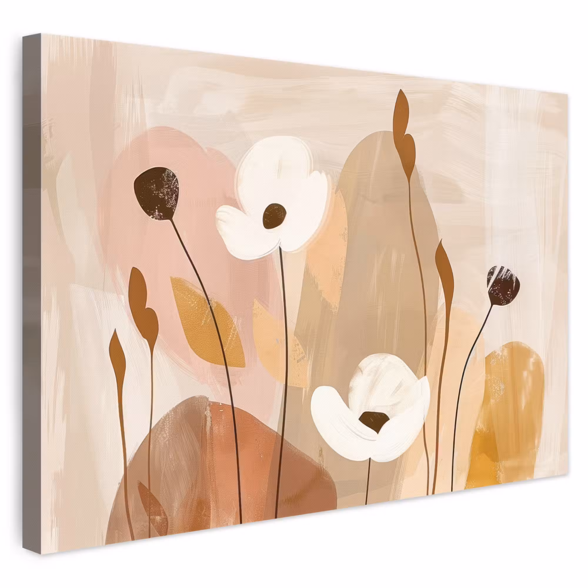 Canvas schilderij - Bloemen - Abstract - Beige - Kunst