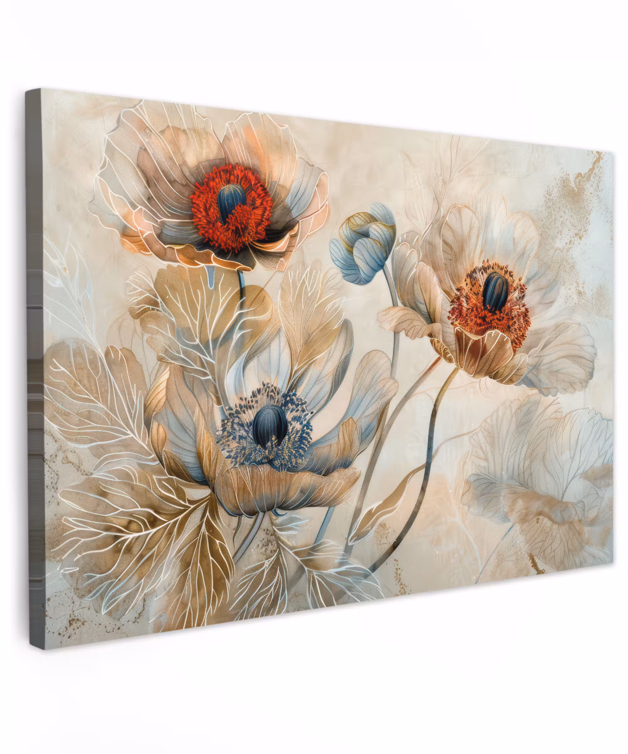 Canvas schilderij - Bloemen - Beige - Modern - Illustratie