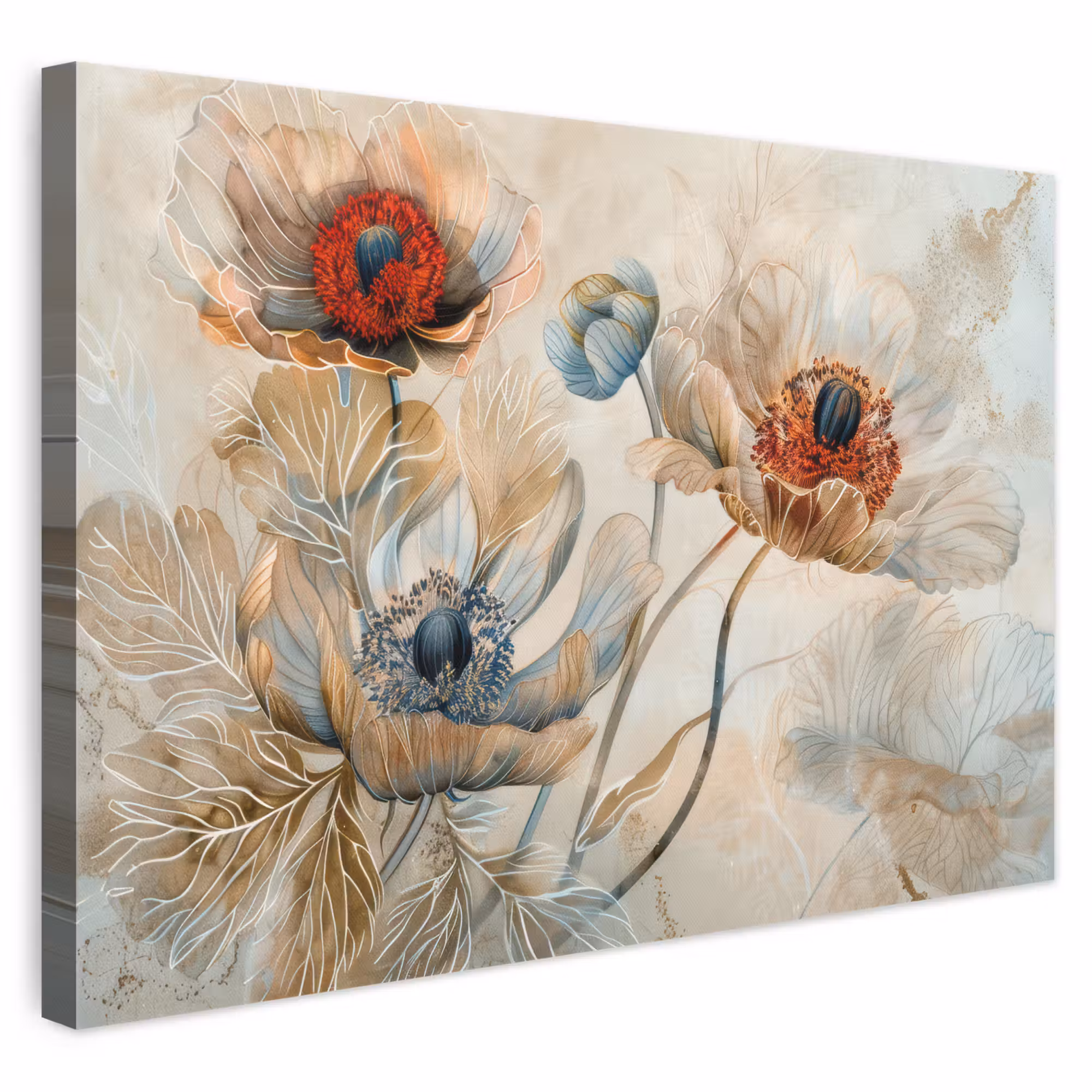 Canvas schilderij - Bloemen - Beige - Modern - Illustratie