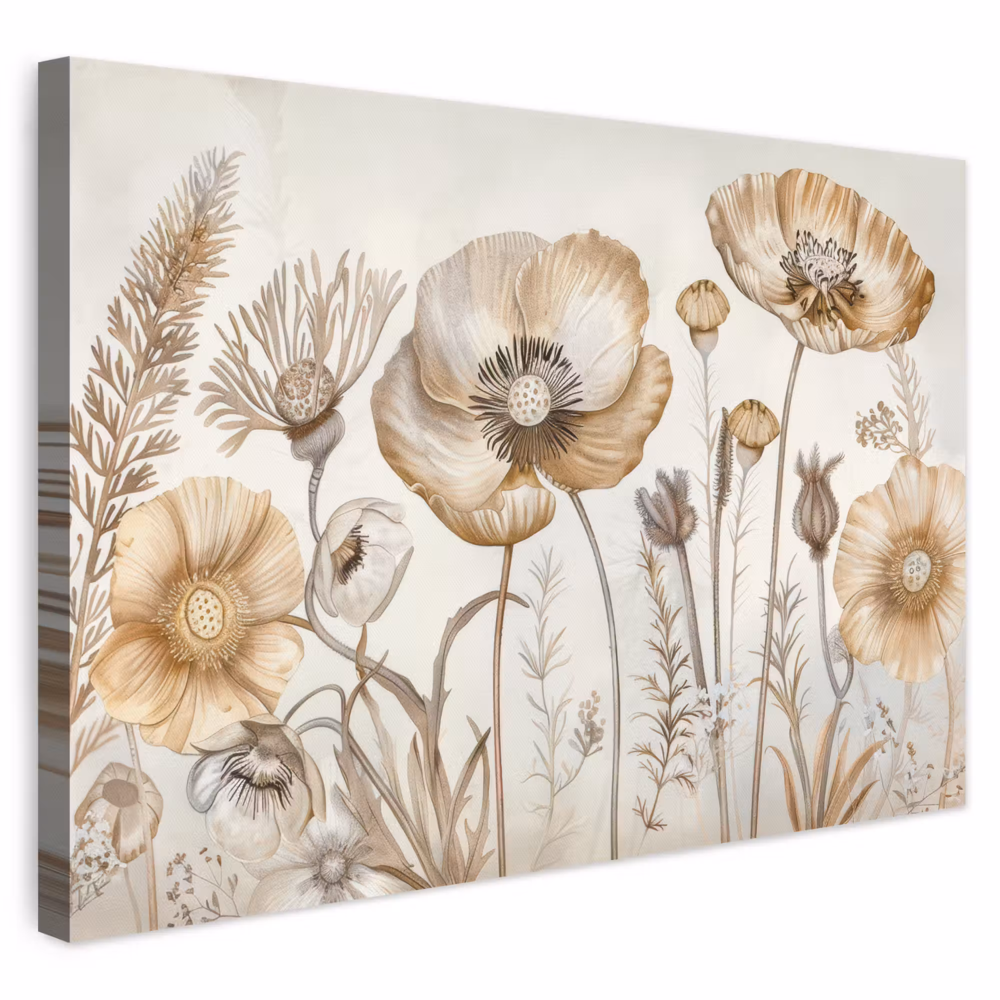 Canvas schilderij - Bloemen - Beige - Natuur - Illustratie