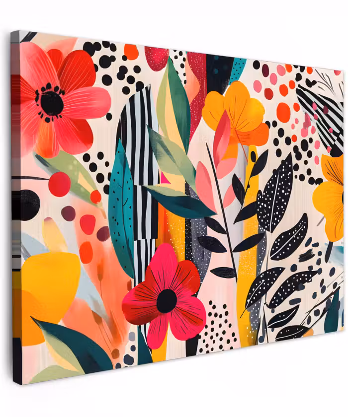 Canvas schilderij - Bloemen - Bladeren - Abstract - Kleurrijk