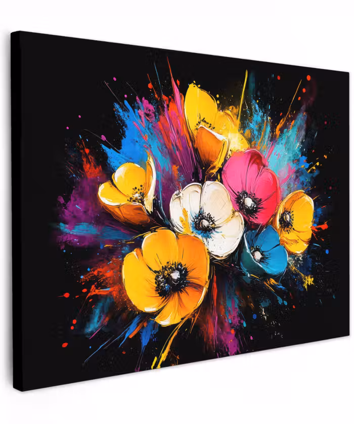 Canvas schilderij - Bloemen - Kleurrijk - Graffiti - Modern - Boeket