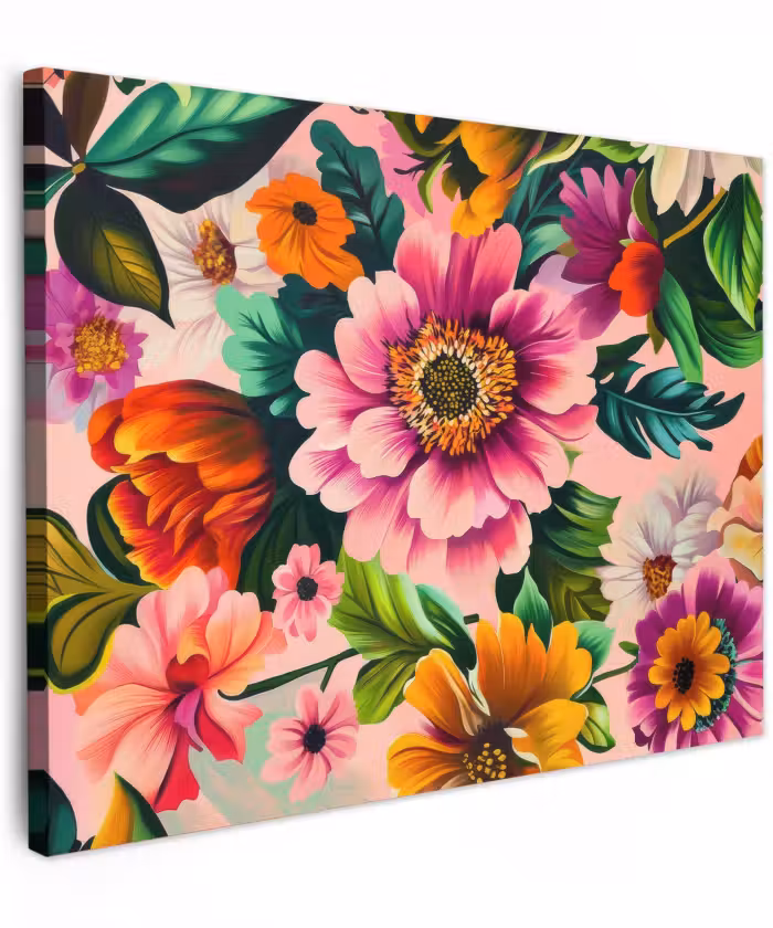 Canvas schilderij - Bloemen - Kleurrijk - Roze