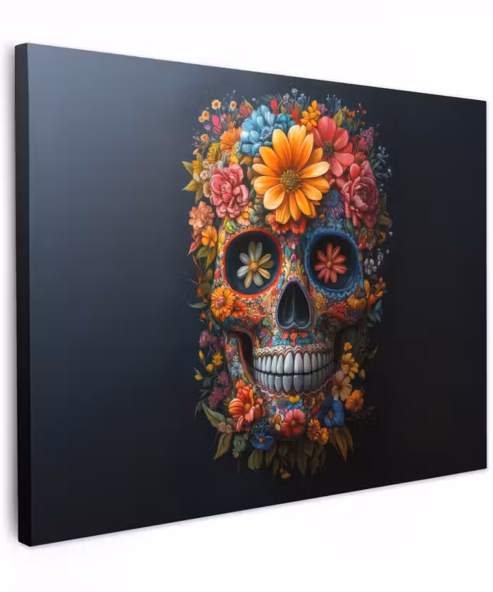 Canvas schilderij - Bloemen - Kleurrijk - Schedel