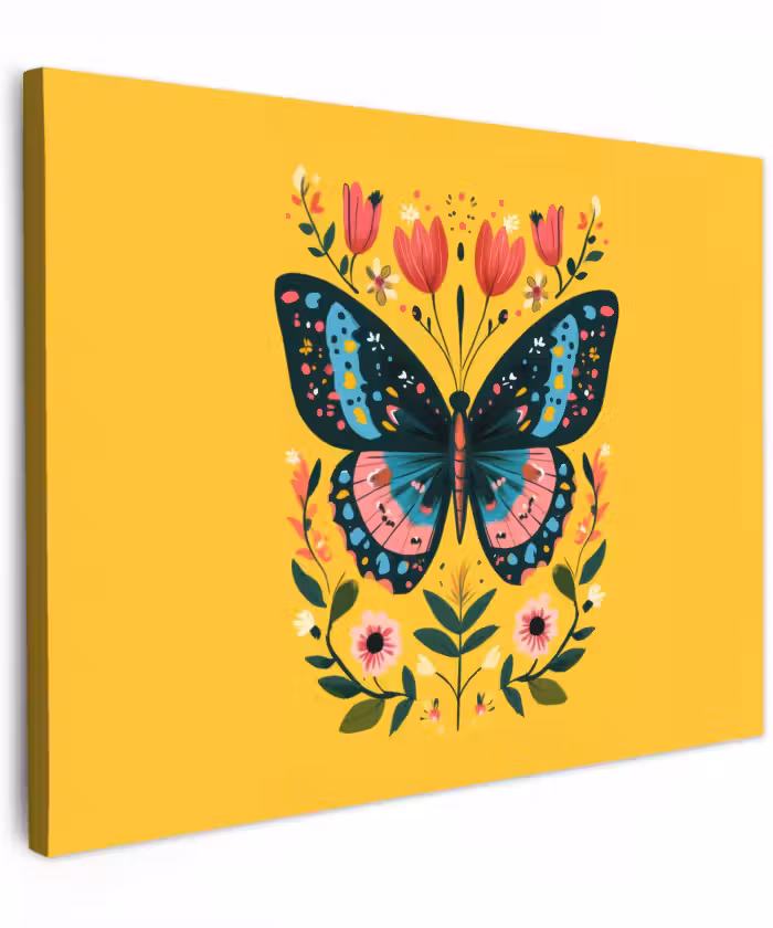 Canvas schilderij - Bloemen - Kleurrijk - Vlinder - Sierlijk